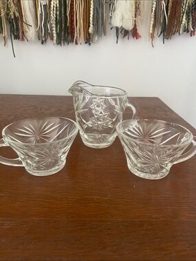 Vintage anchor hocking creamer and cups